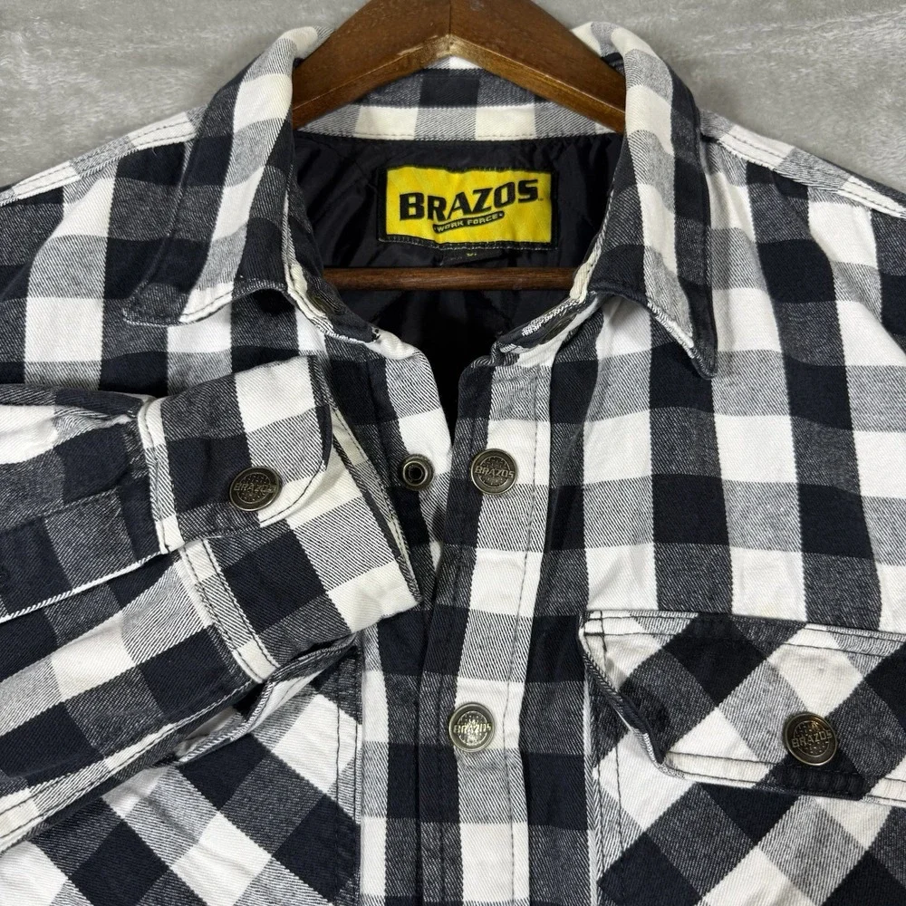 Brazos Work Force Men's‎ Black/white Plaid Flannel Jacket Shirt XL Quilted Lined
